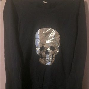 Navy Sweatshirt with Metallic Skull Print